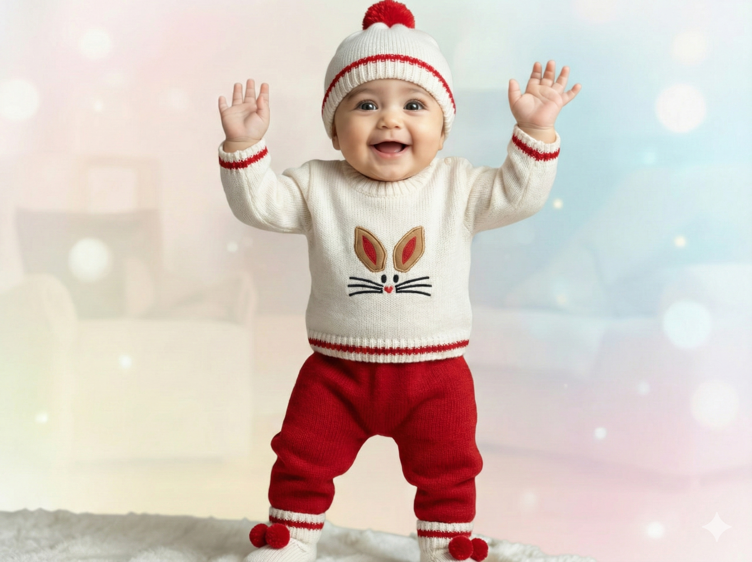 Bebé con Conjunto Conejo Rojo